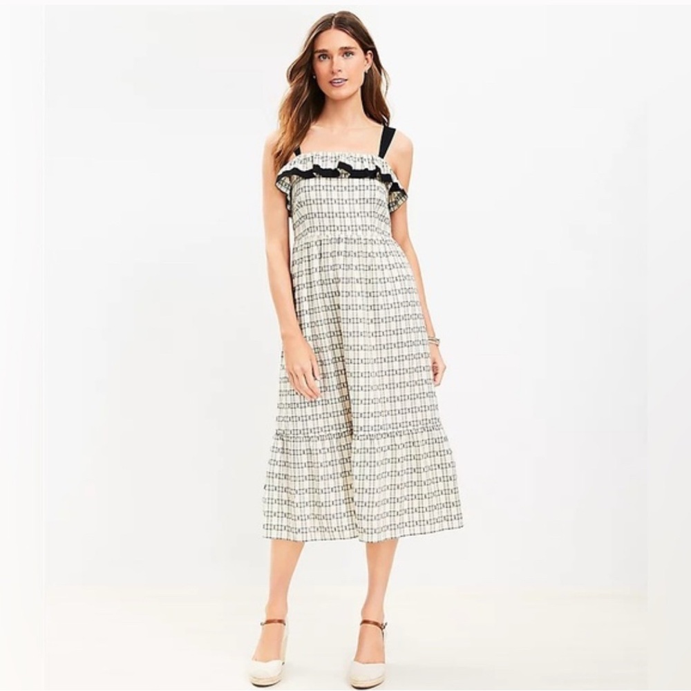 Loft Chic Black and White Checkered midi Dress